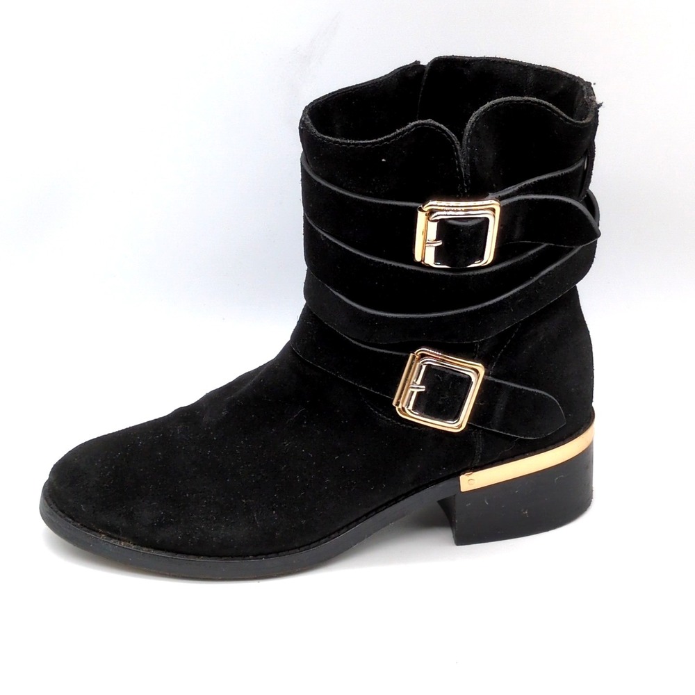 Vince Camuto Shoes Womens Webey Black‎ 8 Suede Biker Boots Ankle Straps Buckles